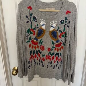Gray Sweater with Colorful Embroidery